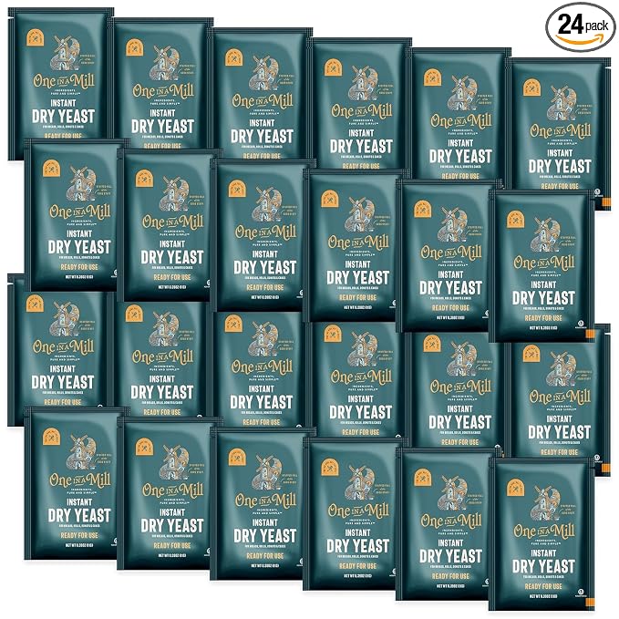 One in a Mill Instant Dry Yeast Packets | Fast Acting Self Rising Yeast for Baking Bread, Cake, Pizza Dough Crust | Kosher | Quick Rapid Rise Leavening Agent for Pastries | 24 Packets