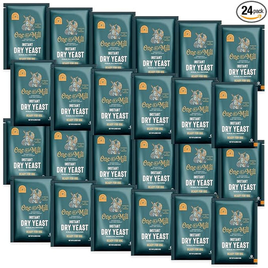 One in a Mill Instant Dry Yeast Packets | Fast Acting Self Rising Yeast for Baking Bread, Cake, Pizza Dough Crust | Kosher | Quick Rapid Rise Leavening Agent for Pastries | 24 Packets