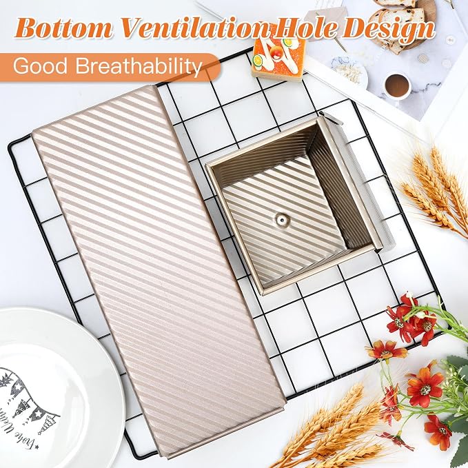 4 Pcs Bread Loaf Pan with Lid, 2.2LB/1LB/0.8LB/0.5LB Dough Capacity Pullman Loaf Pan, Non-Stick Sandwich Bread Loaf Pans, Carbon Steel Bread Pans,Toast Box for Sandwiches, Breads, Sourdough