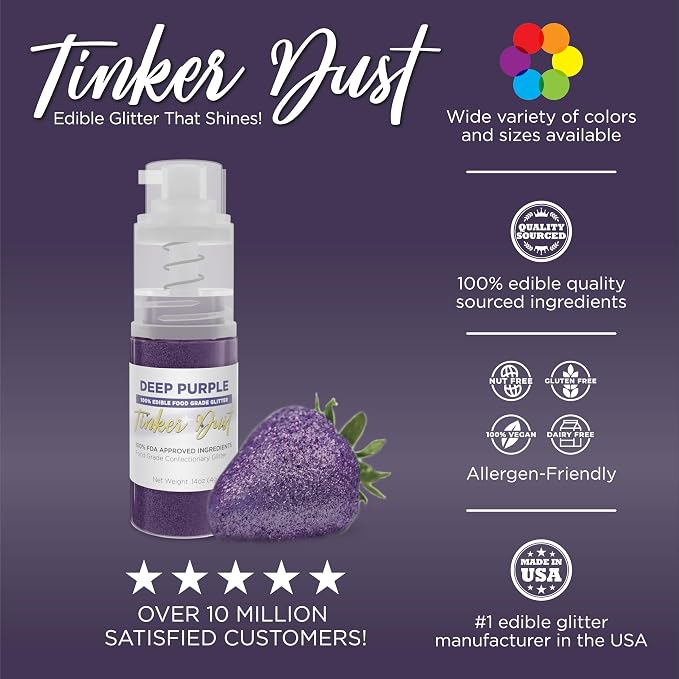 Bakell - Deep Purple Tinker Dust (4g, 1x Mini Spray Pump) Edible Glitter for Food, Desserts, and Baked goods!