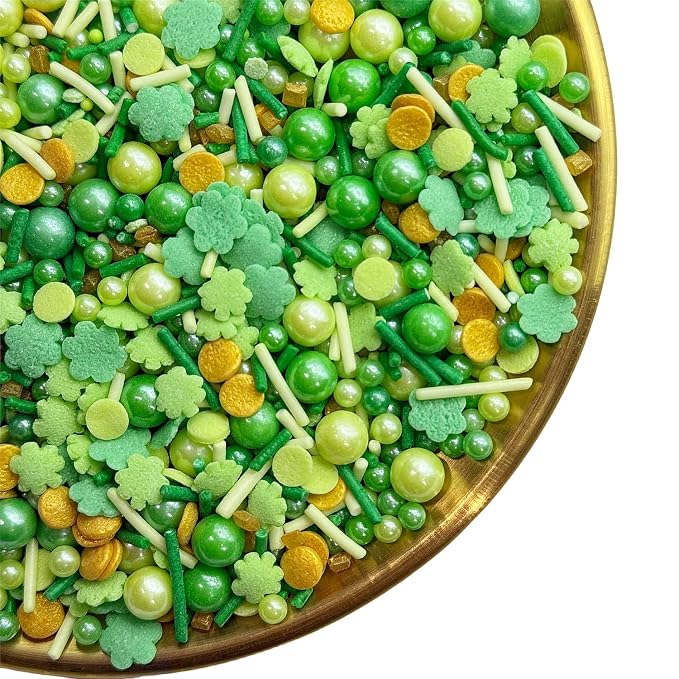 CandiJumpin Green Pearl Sprinkles, Edible Pearls and Jimmies Mix Green Sprinkles Crunchy Jimmies Edible Pearls for Cake Decorating Pearl Decoration for Baking Baby Shower St Patricks Day Birthday Wedding Christmas Supplies 3 OZ
