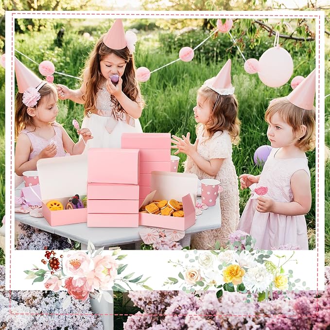 FillTouch 36 Pcs Pink Bakery Boxes 5.75 x 2.75 x 1.5 Inch Pink Cookie Boxes Pastry Box for Cupcakes, Desserts, Cookies, Candies Donuts Cookie Containers for Party Favor and Gifts