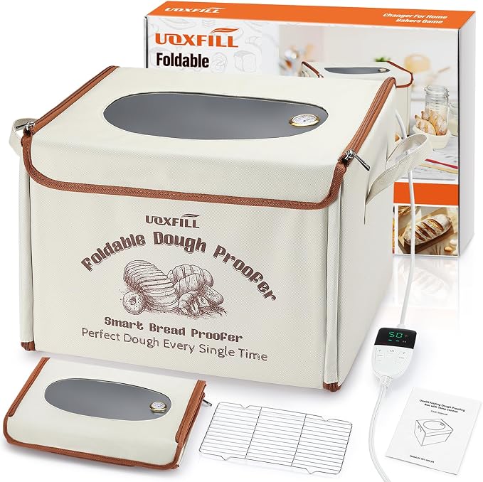 Folding Bread Proofing Box with Temp Control(50-122℉) & 48H Timer, Dough Proofer with Metal Rack, Proofing Box for Sourdough, Bread Baking, Pizza, Yogurt, Kombucha, Space-Saving & Easy to Use