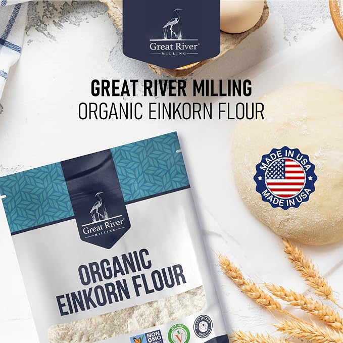Great River Milling Organic Einkorn Flour | Ancient Whole Wheat Flour | Non-GMO, Kosher, High-Protein | Nutrient-Rich, Healthier All-Purpose Flour Alternative for Baking | 5 Lb (Pack of 1)