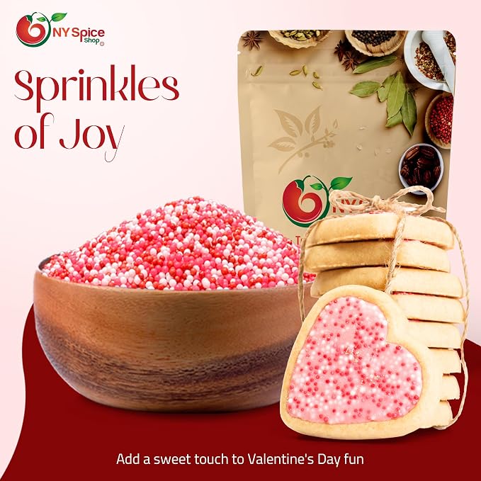 NY Spice Shop Pink, Red, White Nonpareils Mix - 1 Pound Colorful Candy Sprinkles - Pink White Red Nonpareils Candy - Candy Sprinkles for Decorating Cupcakes, Cookies, Chocolates and Desserts