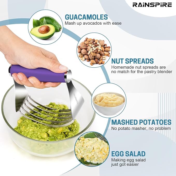 Rainspire XL Pastry Cutter For Baking, Heavy Duty Pastry Blender Stainless Steel, Thick Sharp Blades Dough Blender, Dough Cutter Butter Cutter Pastry for Easy Mixing, Dishwasher Safe, Purple