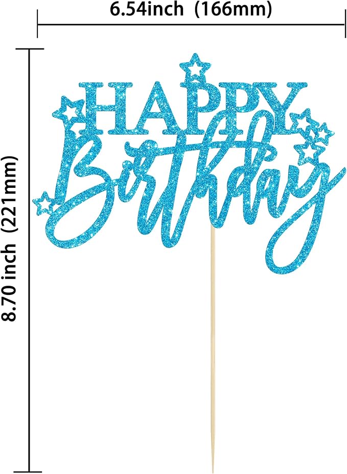 Gyufise 1Pcs Happy Birthday Cake Topper Glitter Happy Birthday Cake Pick for Celebrating Happy Birthday Anniversary Theme Party Cake Decorations Supplies Light Blue
