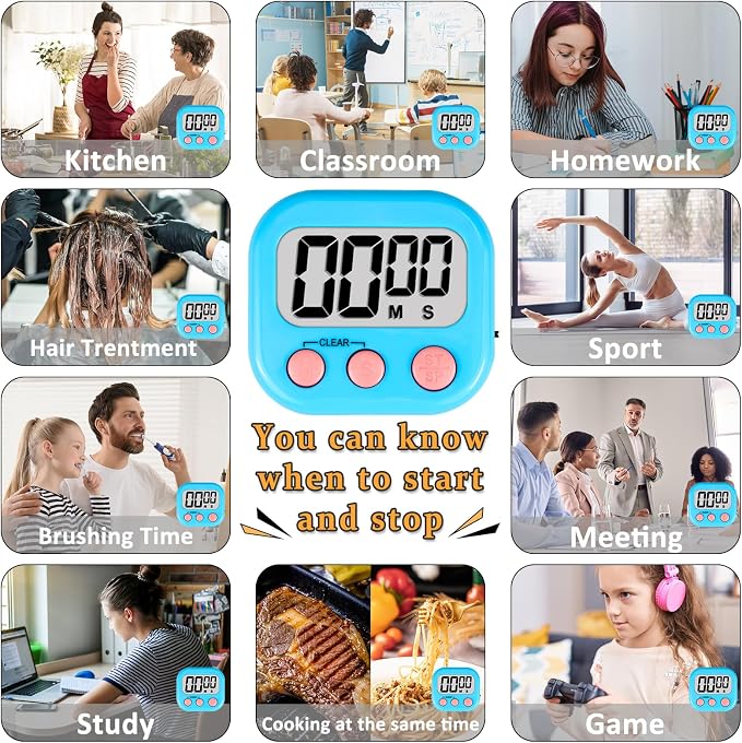 ZILLEEN 12 Pack Kitchen Timers for Cooking Digital Classroom Timers for Kids Teachers Blue Green Pink
