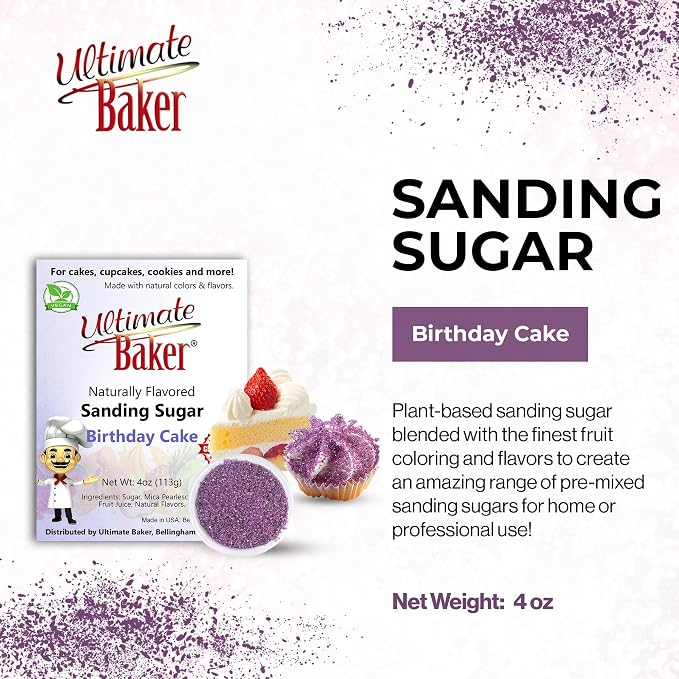 Ultimate Baker Flavored Sanding Sugar (1x4oz) - Burst of Flavor & Color for Cakes, Cookies & More, All-Natural, Perfect for Baking & Decorating or as a Flavored Coffee Sugar (Birthday Cake)
