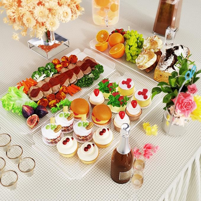Bakzon 3 Tier Acrylic Serving Tray, 15.3" x 7.1" Dessert Table Display Set Stand for Party, Desserts, Fruits, Cookies – Reusable Collapsible Tiered Platters for Cupcakes, Veggies, and Sweet Treats