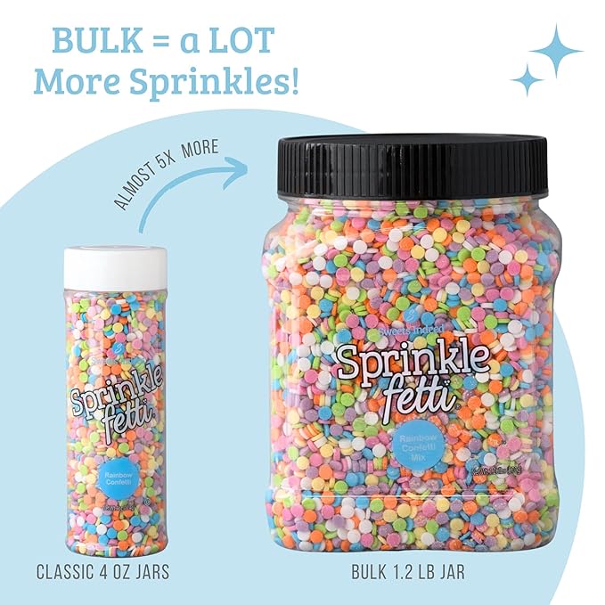 Sweets Indeed, Bulk Rainbow Sprinkles, 1.2 pounds, Sprinkle Mix, Perfect for Cake Decorations, Baking Ice Cream Cookies Cupcake Topper (Rainbow Confetti)