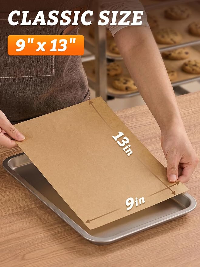 SMARTAKE 400 Pcs Parchment Paper Baking Sheets, 9x13 Inches Non-Stick Precut Baking Parchment, for Baking Grilling Air Fryer Steaming Bread Cup Cake Cookie and More (Unbleached)
