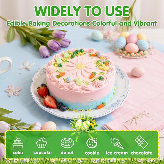 Edible Yellow Green Sprinkles for Cake Decorating,130g,Rabbit Sprinkle,Orange Carrot Pearls and Jimmies,Bunny Candy Baking Decorations,Cupcake Toppers,Cookie Donuts Ice Cream Dessert,Birthday Children's Anime Farm Garden Summer Party Supplies