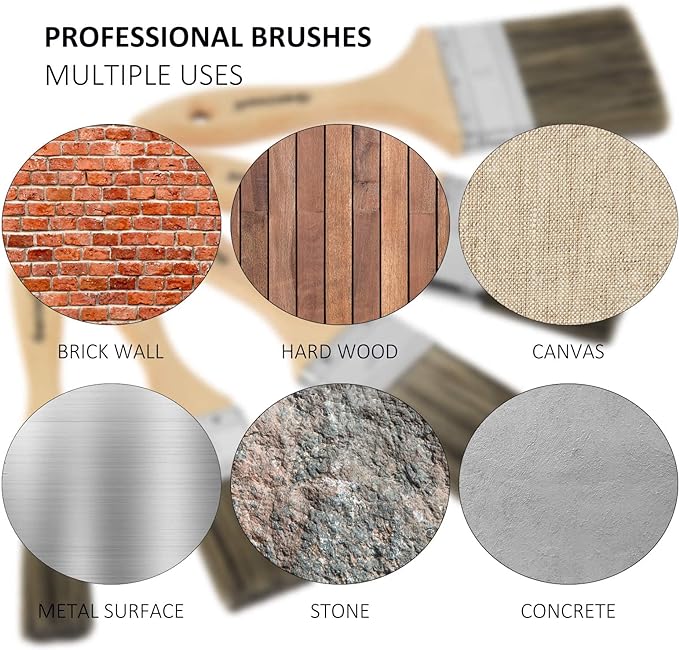 Double Thick Chip Paint Brush Set,Wood Stain Brushes for Painting Walls and Fence Staining, Wooden Handle Masonry Paintbrush for Varnish, Paste and Gesso (5 Pack Assorted Sizes)