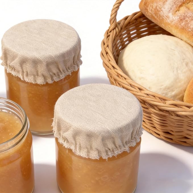 6Pcs Sourdough Starter Jar Lid 4 IN,100% Pure Linen Bowl Covers, Unplored, Unbleached, Sourdough Proofing Bowl Cover Bread Fermentation Baking Supplies for 3-4 Inch Jar Mouth