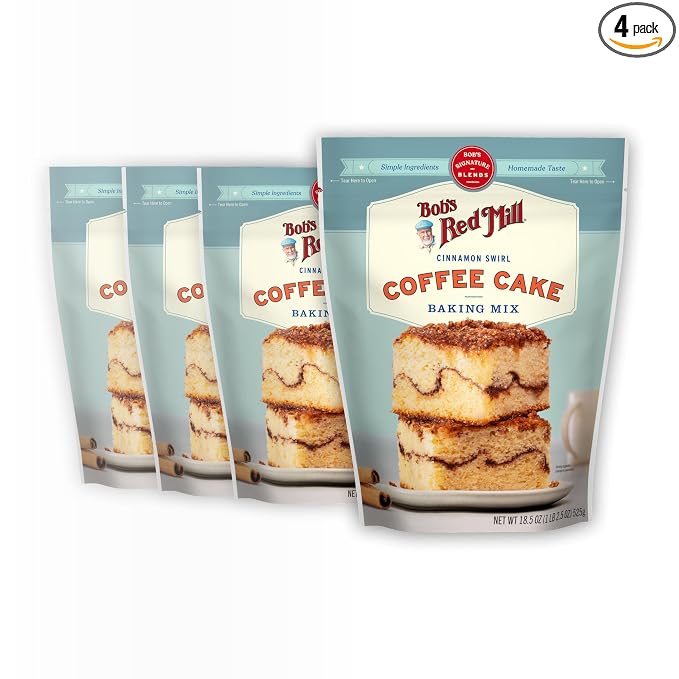 Bob's Red Mill Cinnamon Swirl Coffee Cake Baking Mix - 18.5 oz Bag (Pack of 4) - Simple Clean Ingredients, Homemade Taste, Non-GMO