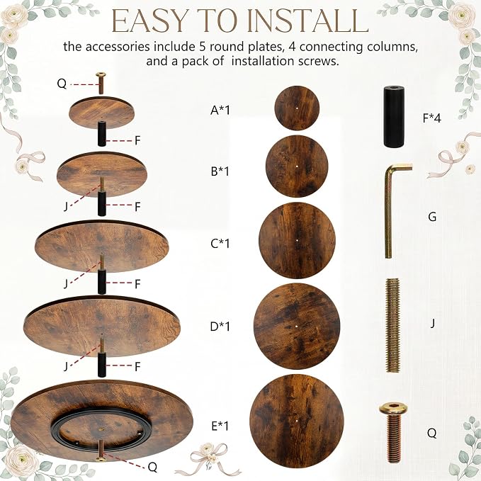 Funnymoom 5 Tier Large Round Cupcake Stand for 100 Cupcake Rustic Cupcakes Tower 360° Rotatable Wooden Cupcakes Holder Table Display Dessert Stand for Birthday Graduation Baby Shower Wedding 20.9''