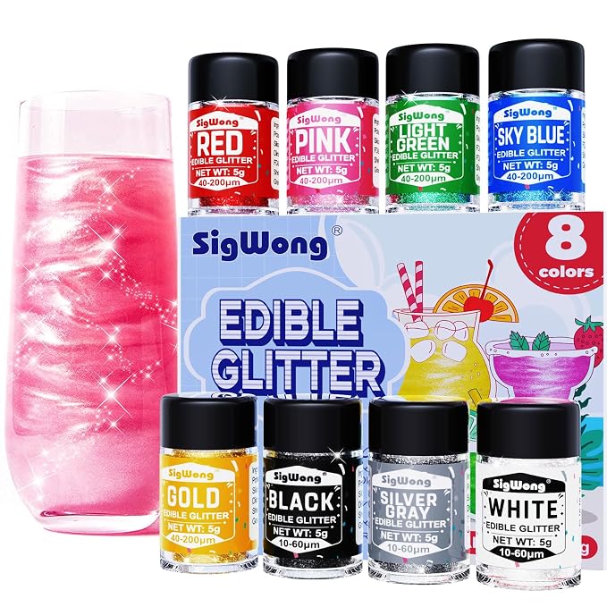 Edible Glitter - 8 Colors Luster Dust Edible Set for Drinks, Food Grade Edible Glitter Dust for Cake Decorating, Cocktail, Fondant, Strawberries, Candy, Cookie, Chocolate, Vegan and Gluten Free - 5g/bottle