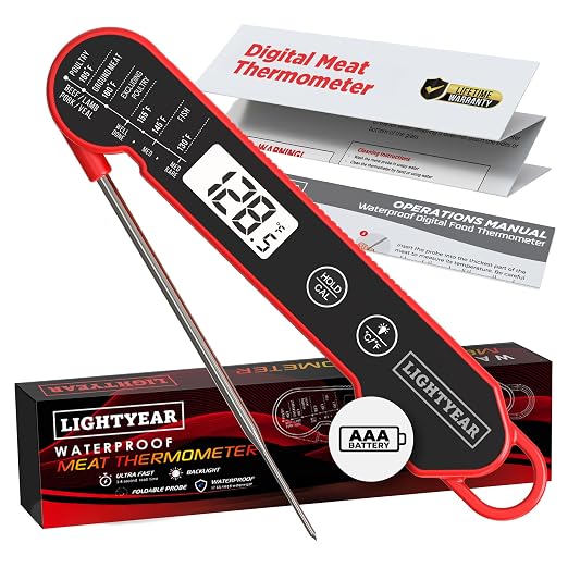 Lightyear Meat Thermometer | Instant Read Cooking Thermometer for Grilling, Roasting & BBQ, Built-in Magnet, IP65 Waterproof, Food-Grade Stainless Steel Temperature Probe