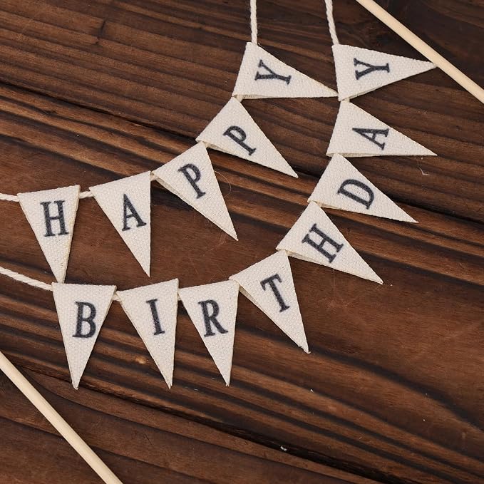Happy Birthday Flag Banner Cake Topper, Handmade Pennant & Star Garland Birthday Cake Flag Decoration for Party Decorations Supplies