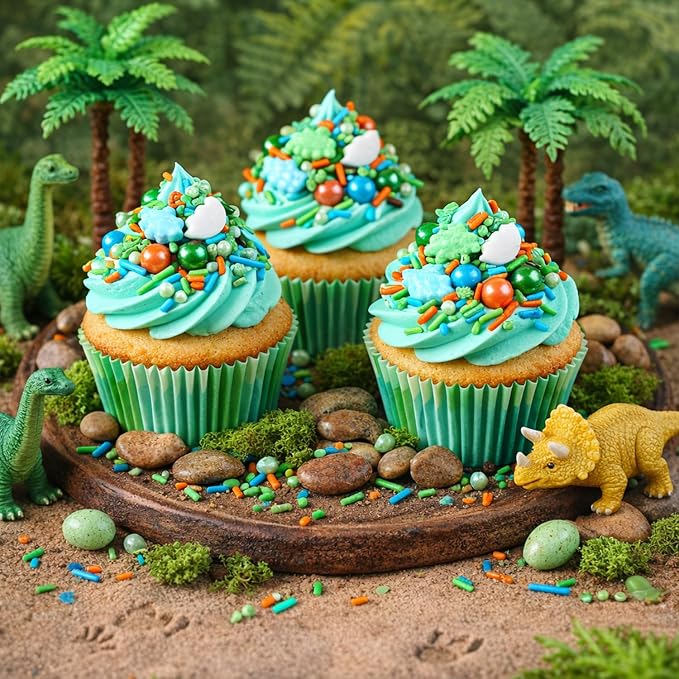 3oz Dinosaur Sprinkles for Cupcakes Decorating, Blue and Green Sprinkles for Baking, Edible Dino Sprinkles for Kids Birthday Party, Sprinkle for Cupcake Toppers