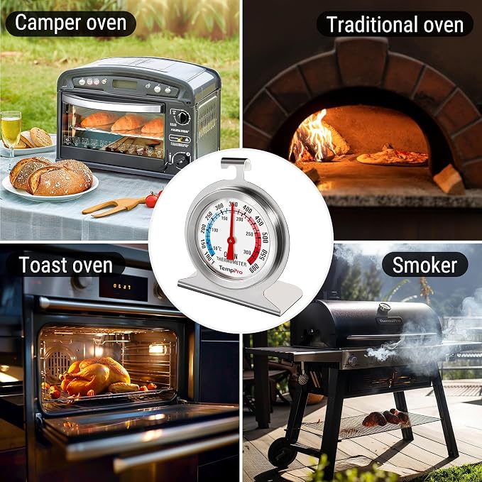 TempPro 3-Pack Oven Thermometer for Gas Oven, 50-300°C/100-600°F Smoker Temperature Gauge with 431 Stainless Steel, Analog Instant Read Cooking Thermometer (Previously ThermoPro)