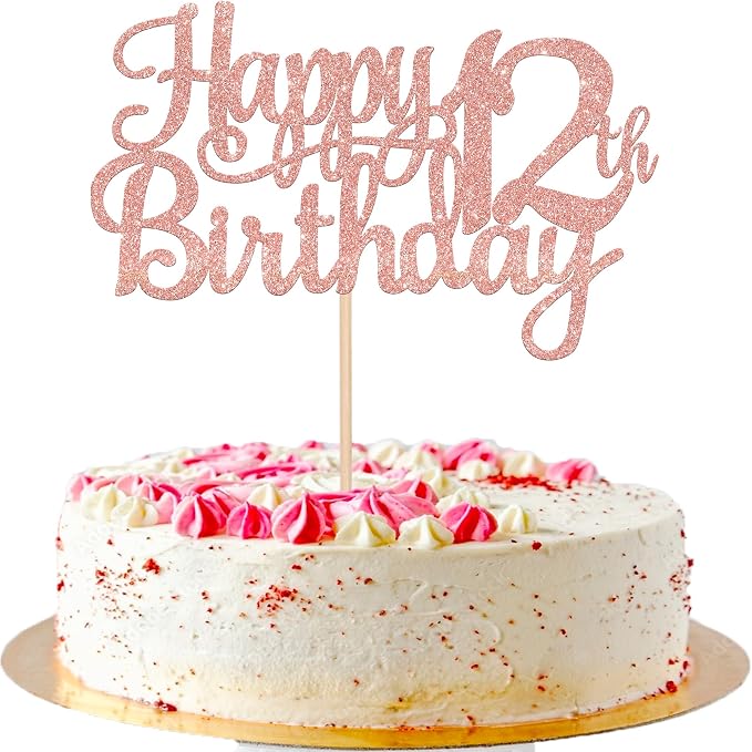 1 PCS Happy 12th Birthday Cake Topper Glitter Cheers to 12 Years Birthday Cake Pick 12 Fabulous Cake Decoration for Happy 13th Birthday Theme Party Decorations Supplies Rose Gold