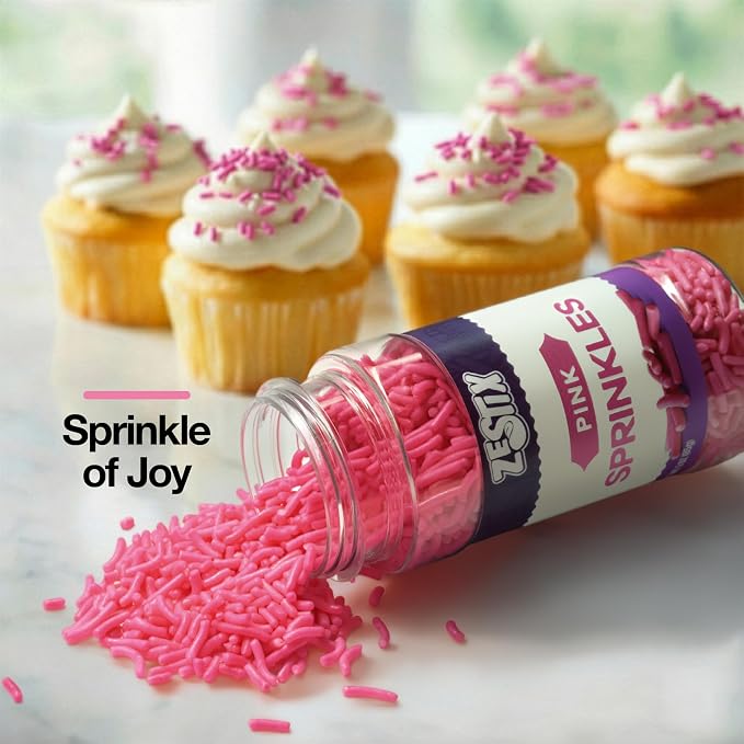 Pink Sprinkles 3 oz Bottle | Jimmies Sprinkles for Cake Decorating | Dessert Topping for Baking, Cupcakes, Cookies, Ice Cream, Holidays & Baby Showers