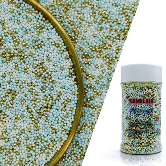 Edible Blue & White & Super Gold Pearl Sugar Sprinkles Candy 2mm Mini Pearls Cake Decorations Cupcake Toppers Cookie Decorating Perfect for Wedding Party Valentine Halloween Christmas Supplies 3OZ