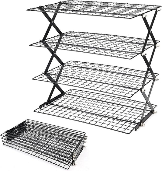 2/3/4-Tier collapsible cooling rack for baking,Folding Cooling Grid,Adjustable Stackable Roasting Cooking Drying Wire Cooling Rack for Cookies Baking