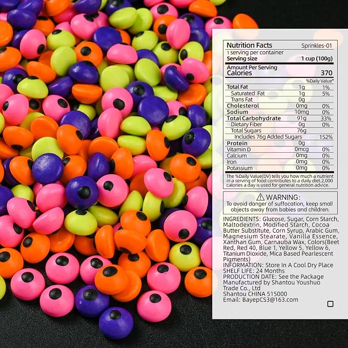 Bayep Rainbow Sprinkles for Cake Decorating Small Eyeball Candy for Ice Cream, Cookies, Baking, Cupcake Topper Colorful Sprinkles Perfect for Birthday Party Halloween Holiday Supplies 3.52 Ounce