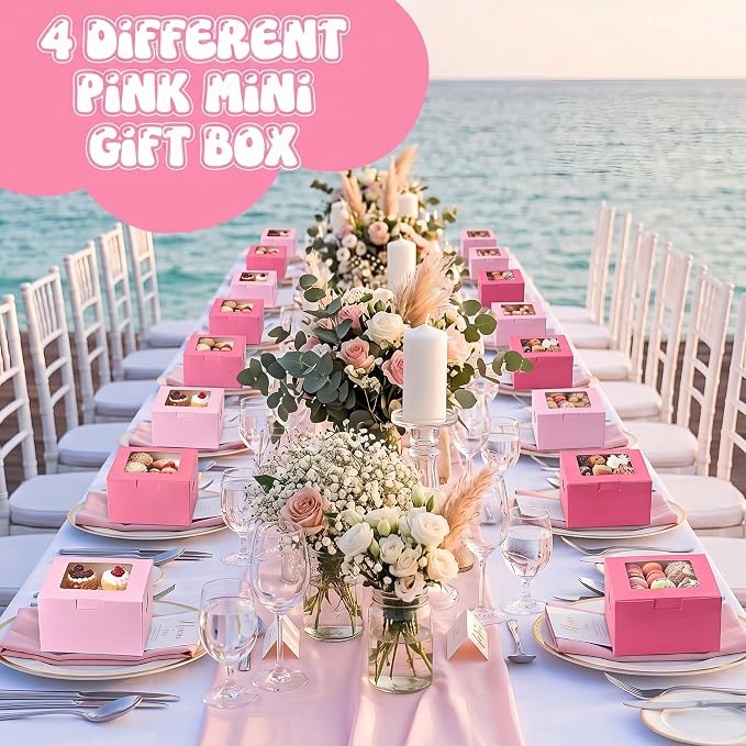 Crtiin 24 Pack Pink Cookie Boxes with Window Small Bakery Treat Boxes for Pastry Donuts Macaroon Cupcakes Aromatherapy Perfume Wedding Bridal Shower Birthday Tea Party Baby Shower Favors