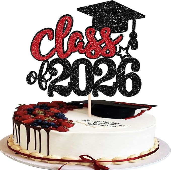 1 Pack 2026 Graduation Cake Topper Glitter Grad Cap Diploma 2026 Senior Graduation Cake Pick for School Theme Party Cupcake Decoration Supplies Green Black
