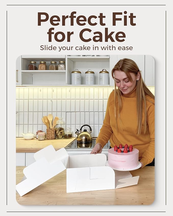 25pcs Cake Boxes 10x10x5 Inch with Window, 10 Inch White Bakery Boxes, Square Cardboard Large Pie Box, Package for Cookies, Donut, Birthday Party, Dessert, Wedding, Pastry Packaging (80 Pcs Stickers)