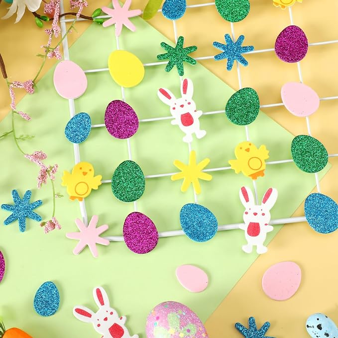 600Pcs Easter Foam Stickers Glitter Bunny Eggs Chick Stickers | Self-Adhesive Easter Egg Flower Decal for Kids, Handmade Card DIY Arts Crafts, Spring Party Favors Decorations