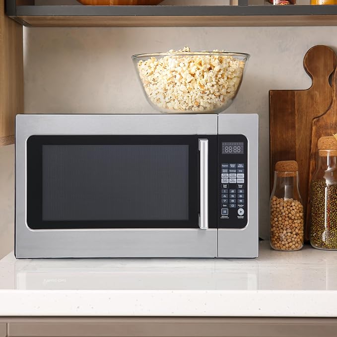 24.4 in. W. 2.2 cu. ft. Countertop Microwave Oven in Stainless Steel, with Gray Cavity