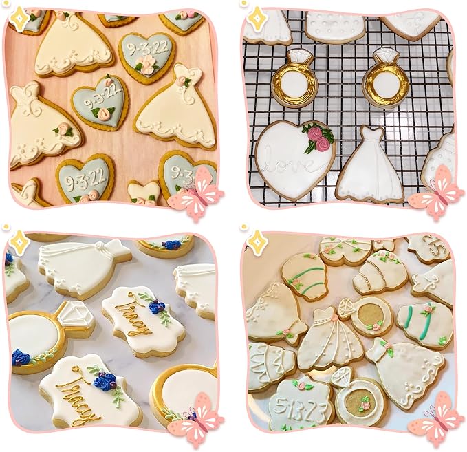 Wedding Cookie Cutter Set - 12Pcs Mini Cookie Cutters Variety Pack with Dough Scraper, Stainless Steel Valentine's Day and Anniversary Cookie Mold for Biscuits, Fondant