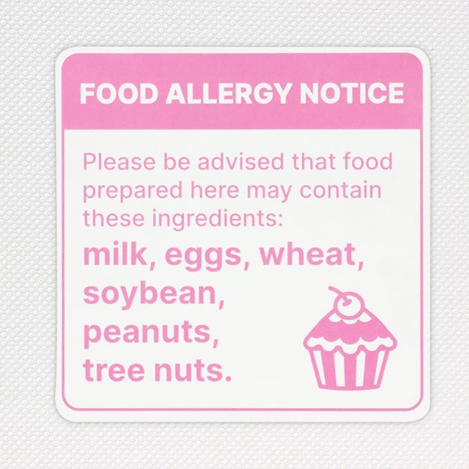 2"x2" 300pcs Square Food Allergy Stickers Waterproof for Party, Restaurants, Allergen Warning Stickers for Food, Kitchen