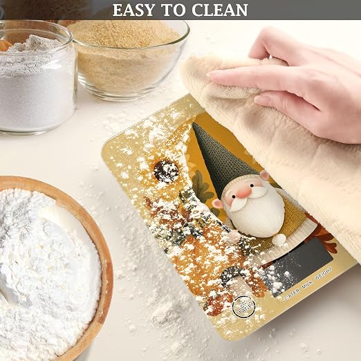 Fall Gnome Pumkin Sunflowers Thanksgiving Food Scale Kitchen Digital Scale Food Ounces and Grams Dieting Baking Cooking Waterproof Glass Panels LCD Display,4 Units Tare Function