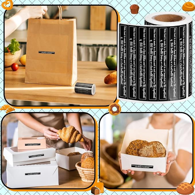 Marspark 500 Count Cottage Food Law Labels Stickers Made in A Home Kitchen Inspection Statement Thermal Printed Labels for Home Kitchen (2.8 x 0.35 Inch,Novelty,Black)