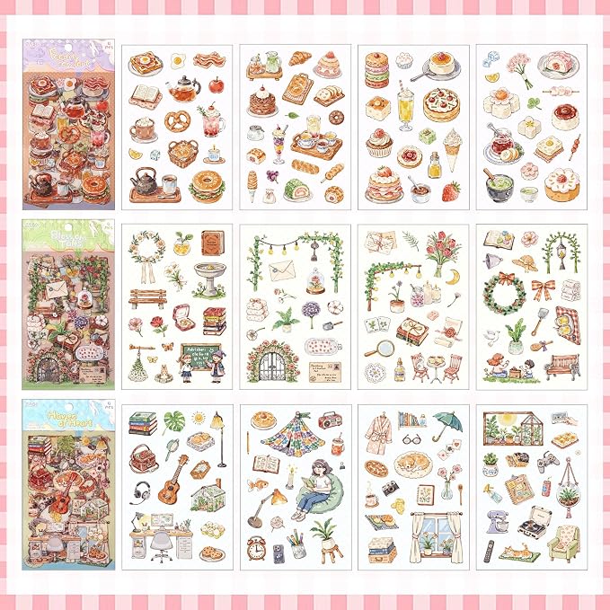 Warm Glimpses Sticker Series Scrapbooking Supplies for Junk Journal, 24 Sheets PET Stickers - Vintage Journaling Stickers