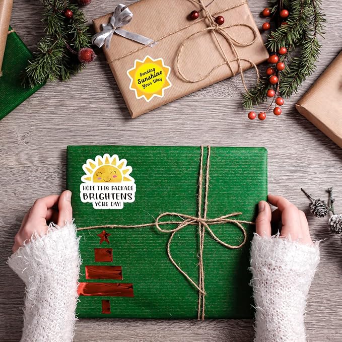 Muminglong 1.5 Inch Hope This Package Brightens Your Day Sun Stickers,Thank You Sticker,Small Shop Stickers, Small Business Packaging Sticker, 500 PCS