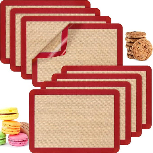 Nuanchu 8 Pieces Silicone Baking Mat Non-stick Silicone Baking Half Sheet 16.5'' x 11.6'' Silicones Cookie Sheet Easy Clean Oven Cookie Liner for Oven Making, Macaroon, Bread Pastry(Red)