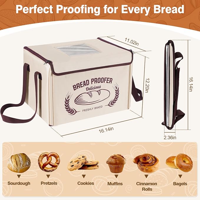 Folding Bread Proofing Box 16 x 12 IN, 3 Sides Heating Dough Proofer with Temp Control (50-113℉) & 48H Timer, Proofing Box for Sourdough, Pizza,Yogurt, Bread Warmer, Baking Supplies with Metal Rack