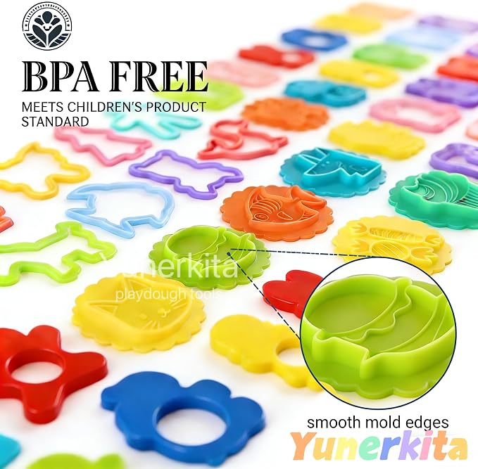 29PCS Play Dough Tools Set, Kids Clay Molds Kit with Animal Letters Numbers Cutters Rollers Storage Box, Non-Toxic ASTM F963 Certified, Toys for Toddlers Boys Girls Ages 3-8