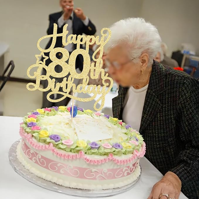 1 Pack Happy 80th Birthday Cake Topper Gold Glitter 80 & Fabulous Cheers to 80 Years Old Birthday Cake Pick for Celebrating 80th Birthday Anniversary Party Cake Decorations Supplies