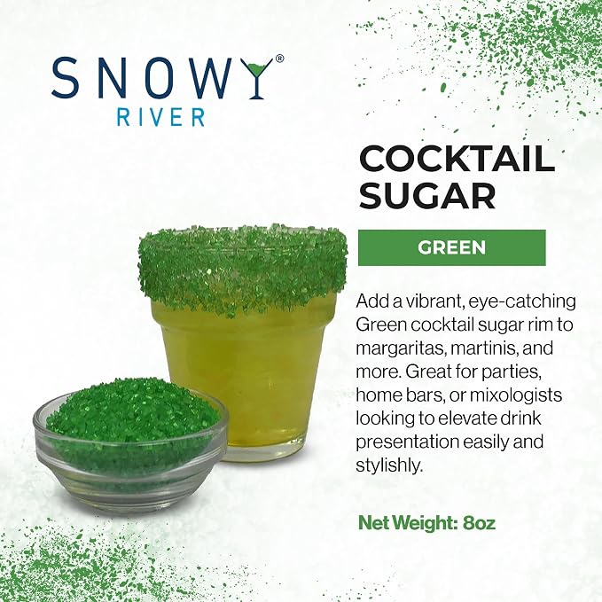 Snowy River Green, Cocktail & Margarita Sugar Rimmer - Vibrant Color Glass Rimming Sugar with Medium Crystal Texture - 8oz