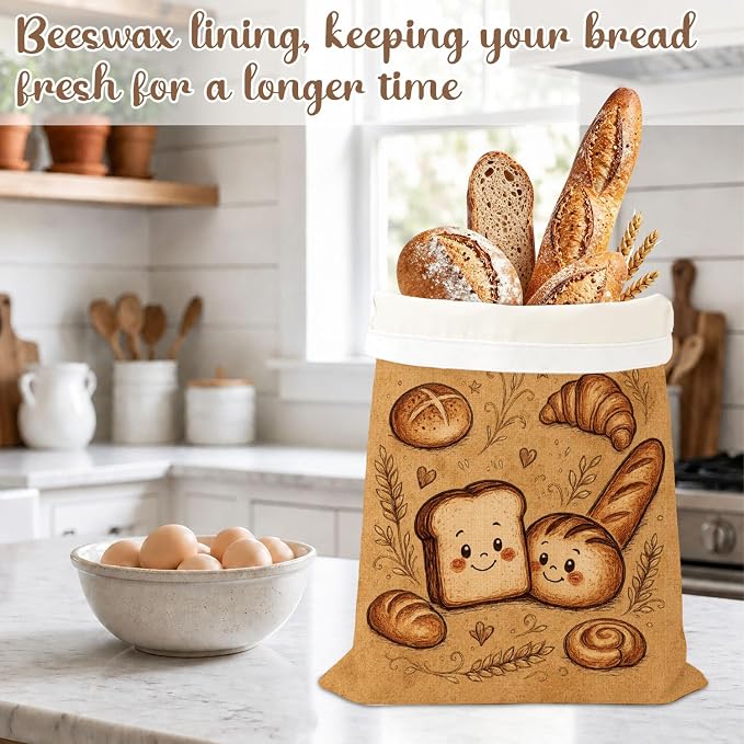 2 Pack Retro Beeswax Bread Bags for Homemade Bread, Natural Beeswax Storage Bag, Reusable Linen, Food Storage Cloth Bag with Buckle, Keep Loaves Fresh Longer, Home Portable Supplies 13 * 17IN