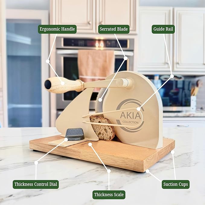 Bread Slicer for Homemade Bread & Sourdough Rounds — Manual Sourdough Slicer, Hand Crank Cutter with Adjustable Thickness, Stainless Steel Blade, Includes Beeswax Bag