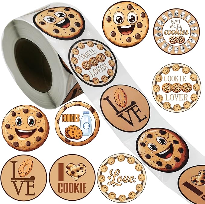 500Pcs Cookie Paper Stickers,Chocolate Chip Birthday Baby Shower Party Favors Supplies Decorations Cookies Milk Sticker Labels